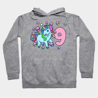 I am 9 with unicorn - girl birthday 9 years old Hoodie